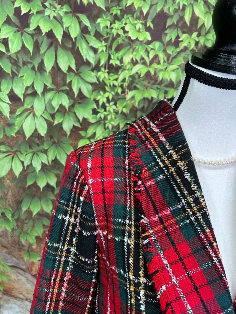 RACHEL ZOE Preppy Red Raw Hemmed Tartan Plaid Equestrian Blazer, M - Picture 3 of 16